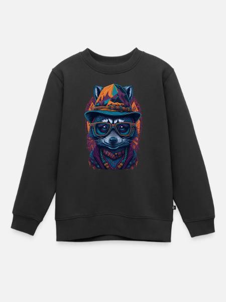 Cute raccoon with hat and funny glasses - Kids Premium Organic Sweatshirt - black
