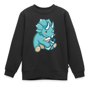 hugadino dino with water bottle, cute dinosaur - Kids Premium Organic Sweatshirt - black - Front - AI Model Kid Female (0cm)