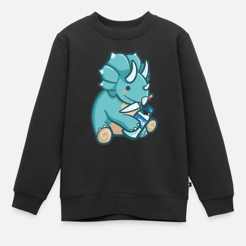 Dino Hugadino avec bouteille d’eau, mignon dinosaure - Sweat Premium enfant bio - noir