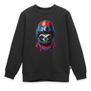 Mignon paresseux avec casque motard casque moto casque - Sweat Premium enfant bio - noir - Devant - AI Model Kid Female (0cm)