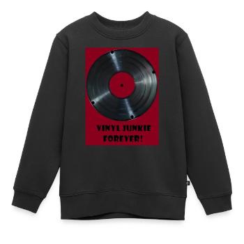 Vinyl Junkie forever - rot - Kinder Premium Organic Sweatshirt - Schwarz - Vorne - AI Model Kid Female (0cm)