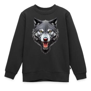 loup - Sweat Premium enfant bio - noir - Devant - AI Model Kid Female (0cm)