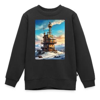Steampunk Winterlandschaft mit Funkturm 1.4 - Kinder Premium Organic Sweatshirt - Schwarz - Vorne - AI Model Kid Female (0cm)