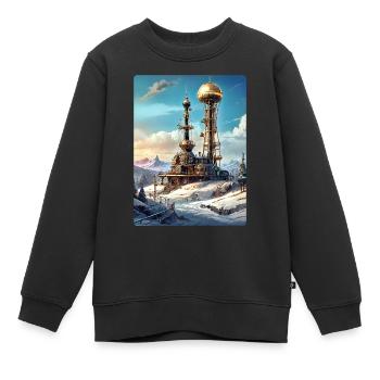 Steampunk Winterlandschaft mit Funkturm 1.8 - Kinder Premium Organic Sweatshirt - Schwarz - Vorne - AI Model Kid Female (0cm)