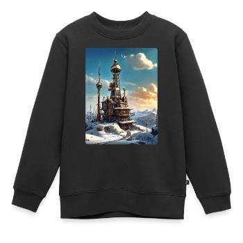Steampunk Winterlandschaft mit Funkturm 1.12 - Kinder Premium Organic Sweatshirt - Schwarz - Vorne - AI Model Kid Female (0cm)