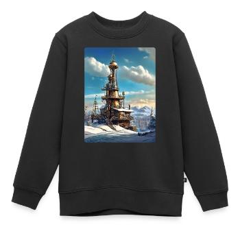 Steampunk Winterlandschaft mit Funkturm 1.17 - Kinder Premium Organic Sweatshirt - Schwarz - Vorne - AI Model Kid Female (0cm)