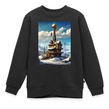 Steampunk Winterlandschaft mit Funkturm 1.1 - Kinder Premium Organic Sweatshirt - Schwarz - Vorne - AI Model Kid Female (0cm)