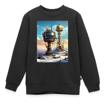 Steampunk Winterlandschaft mit Funkturm 1.5 - Kinder Premium Organic Sweatshirt - Schwarz - Vorne - AI Model Kid Female (0cm)