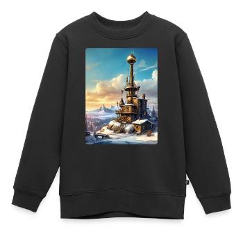 Steampunk Winterlandschaft mit Funkturm 1.9 - Kinder Premium Organic Sweatshirt - Schwarz - Vorne - AI Model Kid Female (0cm)