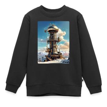 Steampunk Winterlandschaft mit Funkturm 1.10 - Kinder Premium Organic Sweatshirt - Schwarz - Vorne - AI Model Kid Female (0cm)