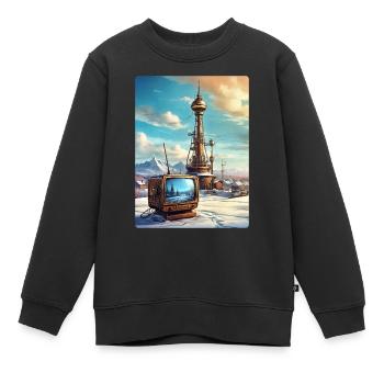 Steampunk Winterlandschaft mit Funkturm 1.3 - Kinder Premium Organic Sweatshirt - Schwarz - Vorne - AI Model Kid Female (0cm)