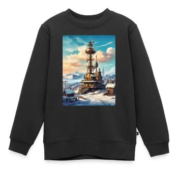 Steampunk Winterlandschaft mit Funkturm 1.16 - Kinder Premium Organic Sweatshirt - Schwarz - Vorne - AI Model Kid Female (0cm)