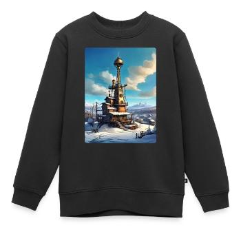 Steampunk Winterlandschaft mit Funkturm 1.13 - Kinder Premium Organic Sweatshirt - Schwarz - Vorne - AI Model Kid Female (0cm)