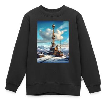 Steampunk Winterlandschaft mit Funkturm 1.14 - Kinder Premium Organic Sweatshirt - Schwarz - Vorne - AI Model Kid Female (0cm)