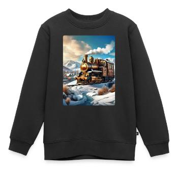 Steampunk Winterlandschaft Dampflok 1.2 - Kinder Premium Organic Sweatshirt - Schwarz - Vorne - AI Model Kid Female (0cm)