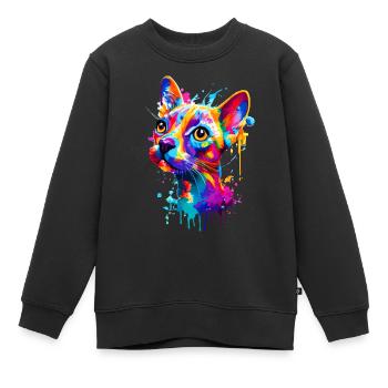 Chat Coloré - Chat Coloré - Chat Sphynx - Sweat Premium enfant bio - noir - Devant - AI Model Kid Female (0cm)
