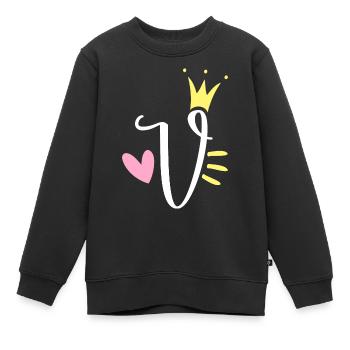 Lettre V Lettre initiale Couronne - Sweat Premium enfant bio - noir - Devant - AI Model Kid Female (0cm)