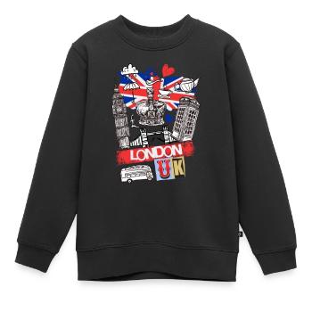 London England UK Stadt Skyline Cartoon Gezeichnet - Kinder Premium Organic Sweatshirt - Schwarz - Vorne - AI Model Kid Female (0cm)