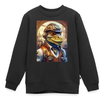 Dino steampunk 1.5 - Sweat Premium enfant bio - noir - Devant - AI Model Kid Female (0cm)
