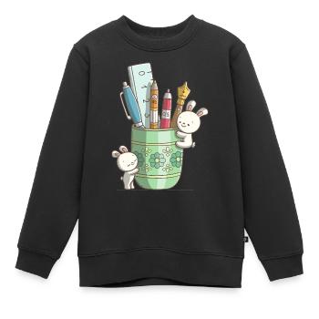 Deux lapins mignons devant un stylo - Sweat Premium enfant bio - noir - Devant - AI Model Kid Female (0cm)