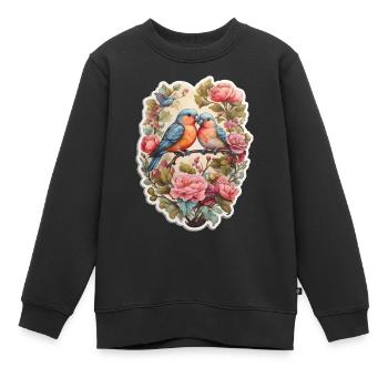 Deux tourtereaux assis sur un as en forme de cœur - Sweat Premium enfant bio - noir - Devant - AI Model Kid Female (0cm)