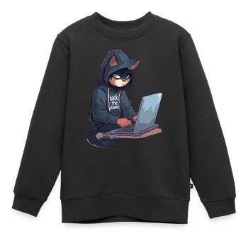 Cyber Hacker Cat Hackerkatze - Kinder Premium Organic Sweatshirt - Schwarz - Vorne - AI Model Kid Female (0cm)