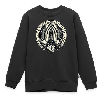 Zum Gebet gefaltete Hände mit Rosenkranz - Kinder Premium Organic Sweatshirt - Schwarz - Vorne - AI Model Kid Female (0cm)