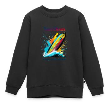 Wellenjäger, der am Strand lebt - Kinder Premium Organic Sweatshirt - Schwarz - Vorne - AI Model Kid Female (0cm)