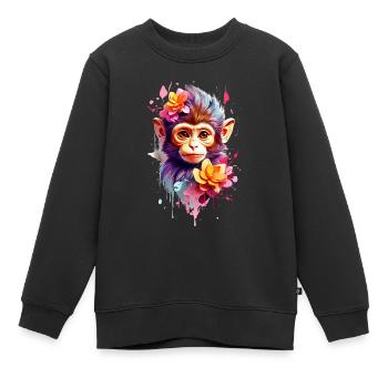 Affe Monkey V1 24 08 - Kinder Premium Organic Sweatshirt - Schwarz - Vorne - AI Model Kid Female (0cm)