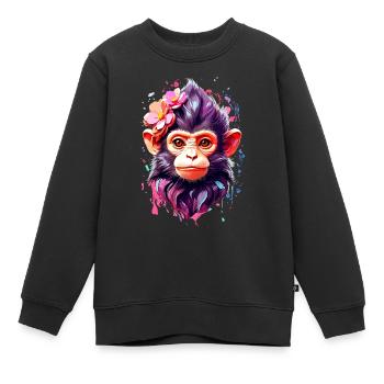 Affe Monkey V1 24 04 - Kinder Premium Organic Sweatshirt - Schwarz - Vorne - AI Model Kid Female (0cm)