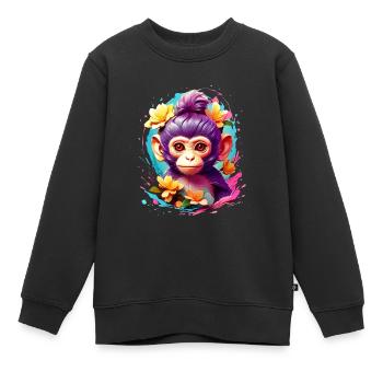Monkey Monkey V1 24 01 - Kids Premium Organic Sweatshirt - black - Front - AI Model Kid Female (0cm)