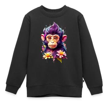 Affe Monkey V1 24 19 - Kinder Premium Organic Sweatshirt - Schwarz - Vorne - AI Model Kid Female (0cm)