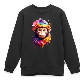 Affe Monkey V1 24 20 - Kinder Premium Organic Sweatshirt - Schwarz - Vorne - AI Model Kid Female (0cm)