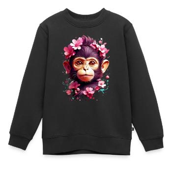 Affe Monkey V1 24 09 - Kinder Premium Organic Sweatshirt - Schwarz - Vorne - AI Model Kid Female (0cm)