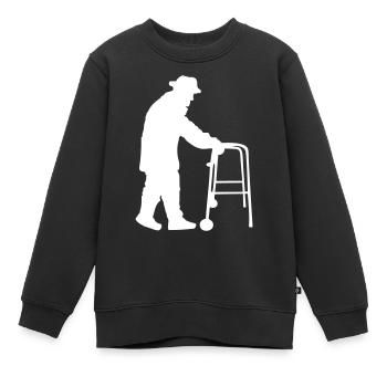 Opa Rentner Alter Mann Gehwagen Silhouette - Kinder Premium Organic Sweatshirt - Schwarz - Vorne - AI Model Kid Female (0cm)