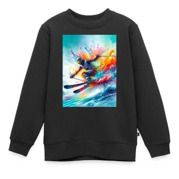 Skifahrer mit voller Geschwindigkeit - Kinder Premium Organic Sweatshirt - Schwarz - Vorne - AI Model Kid Female (0cm)