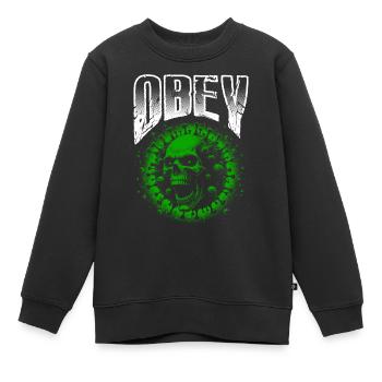 Obéir Illustration Crâne de virus vert gras - Sweat Premium enfant bio - noir - Devant - AI Model Kid Female (0cm)