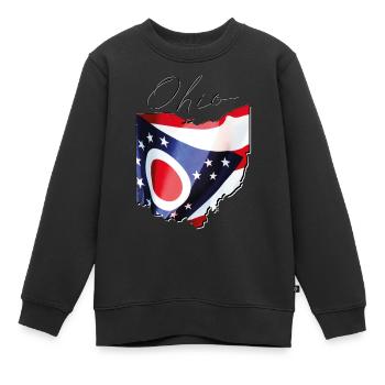 Ohio (United States) | Real Flag | Flag Map Script - Kids Premium Organic Sweatshirt - black - Front - AI Model Kid Female (0cm)