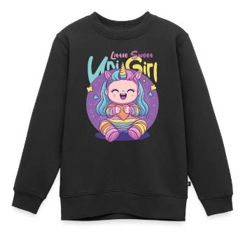 Jolie fille avec licorne - Sweat Premium enfant bio - noir - Devant - AI Model Kid Female (0cm)