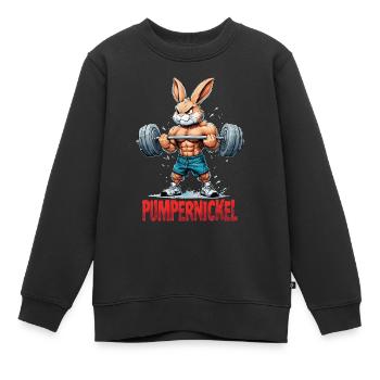 Pumpernickel - Karnickel beim Krafttraining - Kinder Premium Organic Sweatshirt - Schwarz - Vorne - AI Model Kid Female (0cm)