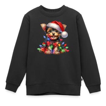 Festlicher Hund mit Lichterkette - Kinder Premium Organic Sweatshirt - Schwarz - Vorne - AI Model Kid Female (0cm)