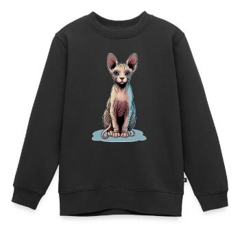 Illustration d’un chat sphynx aux couleurs vives - Sweat Premium enfant bio - noir - Devant - AI Model Kid Female (0cm)