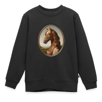 Portrait d’une jument alezan dans le style de la Renaissance - Sweat Premium enfant bio - noir - Devant - AI Model Kid Female (0cm)