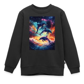 Bunte Delfine Galaxy - Kinder Premium Organic Sweatshirt - Schwarz - Vorne - AI Model Kid Female (0cm)