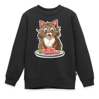 Gourmet-Katze vor seinem Sashimi-Festmahl - Kinder Premium Organic Sweatshirt - Schwarz - Vorne - AI Model Kid Female (0cm)