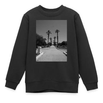Sicilian beach road with palm trees - Kids Premium Organic Sweatshirt - black - Front - AI Model Kid Female (0cm)