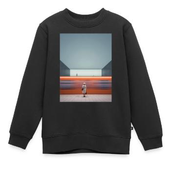 Frau im gestreiften Kleid wartet - Kinder Premium Organic Sweatshirt - Schwarz - Vorne - AI Model Kid Female (0cm)