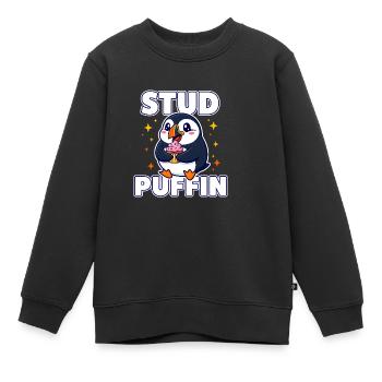 Stud Puffin Süßer Vogel Cupcake-Wortspiel - Kinder Premium Organic Sweatshirt - Schwarz - Vorne - AI Model Kid Female (0cm)