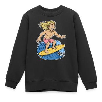 Blonde Surferin auf Welle - Kinder Premium Organic Sweatshirt - Schwarz - Vorne - AI Model Kid Female (0cm)