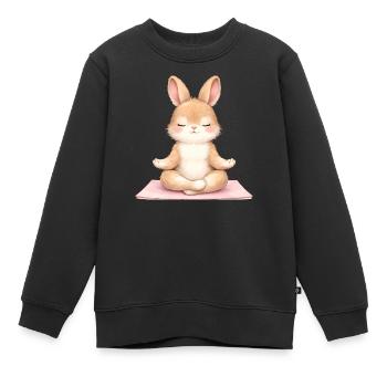 Description du lapin méditant dans le yoga - Sweat Premium enfant bio - noir - Devant - AI Model Kid Female (0cm)